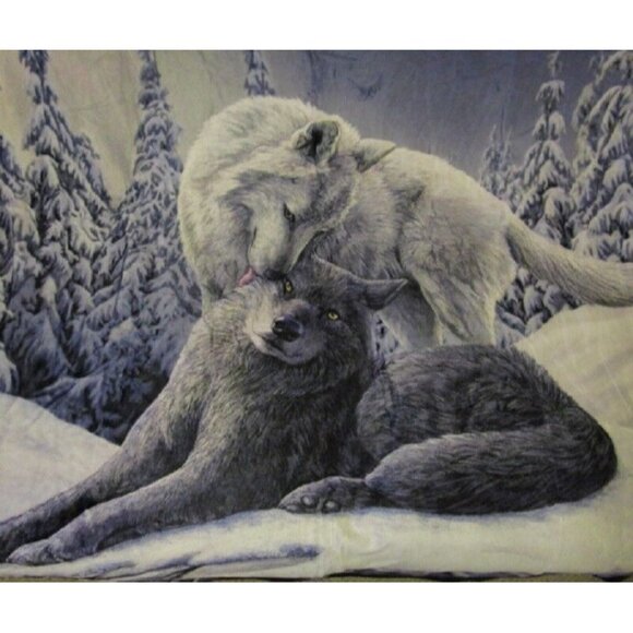 New Snow Kisses Wolf Wolves Plush Throw Gift Blanket Sherpa Lisa Parker SOFT NIP - Picture 3 of 5